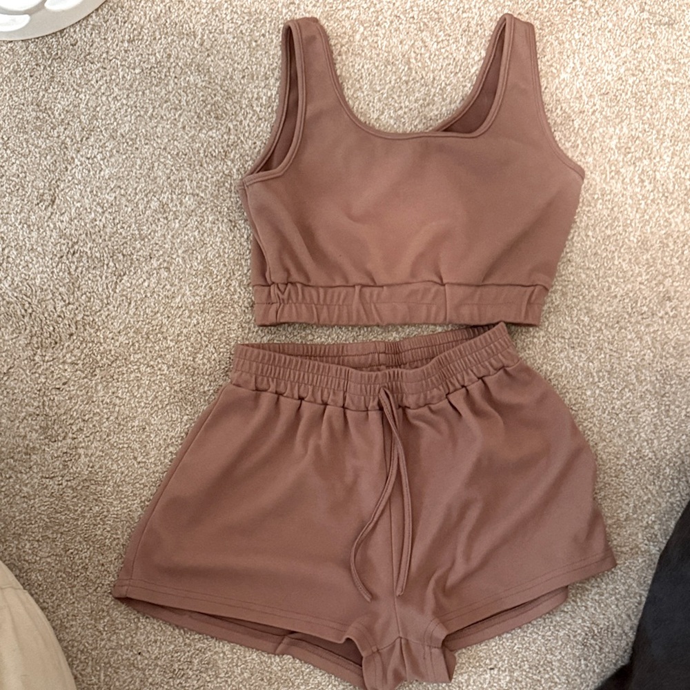 Small Brown Sports Bra and Shorts Set